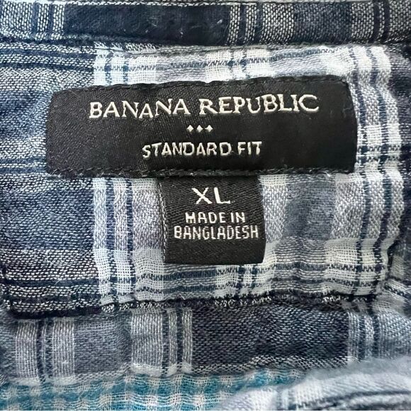 BANANA REPUBLIC Plaid Button Down Long Sleeve Shirt Light and Dark Blue XLarge - Picture 4 of 5